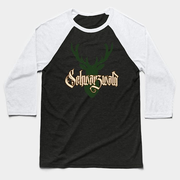 Schwarzwald Hirsch Geweih Wild Natur Schwaben Baseball T-Shirt by Foxxy Merch